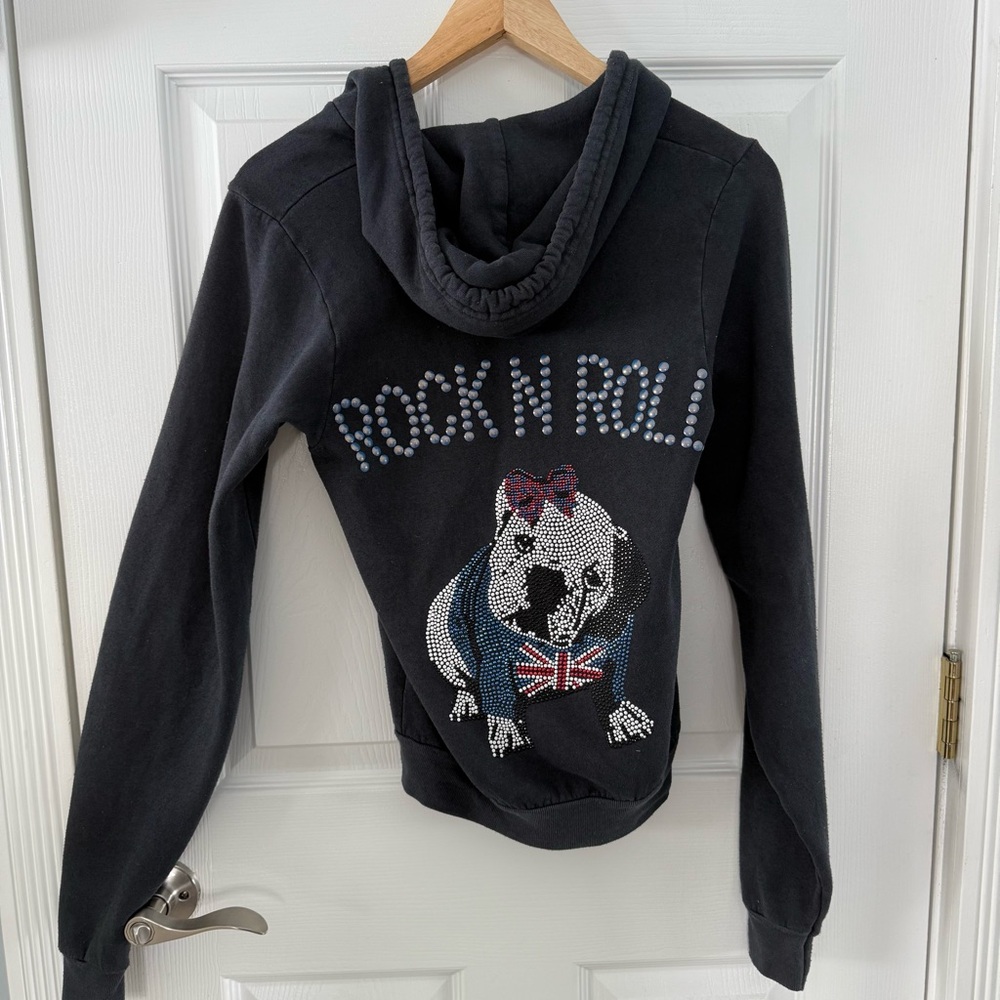 Butter Super Soft Bulldog Rhinestone Gray Hoodie